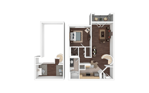 Floor plan for 1 bed, 1 bath, 944 sqft